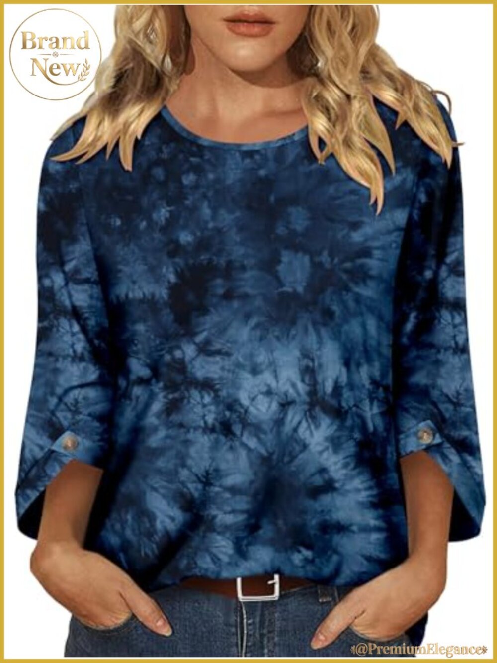 3/4 Sleeve Crew Neck Tunic Top for Women